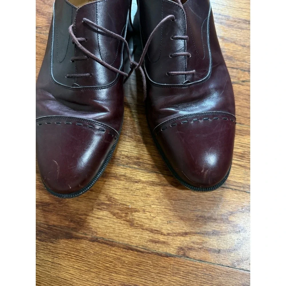Santoni Classico Mens Burgundy Leather Cap Toe Whipstitch Oxford Shoes Size 11.5